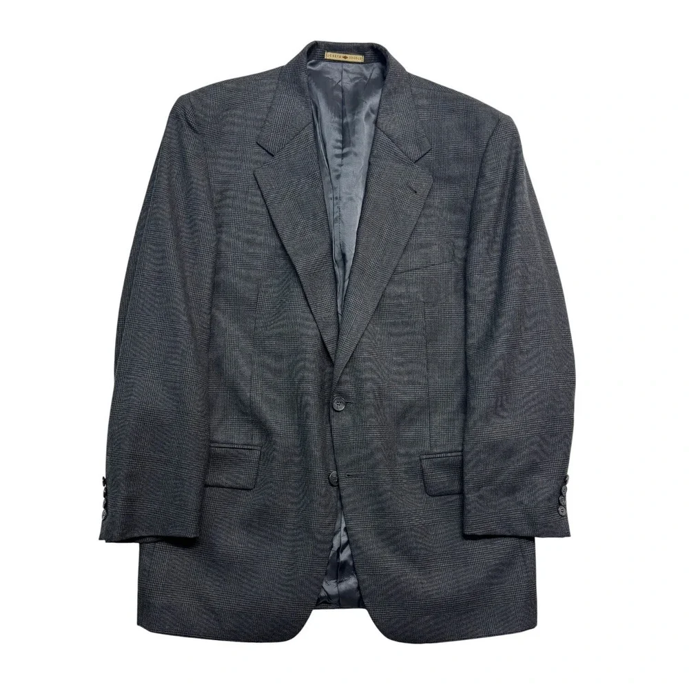 vtg 90s Joseph Abboud 40R 32x32 Gray Glen Plaid 2pc Pant Suit Wool USA Pleated